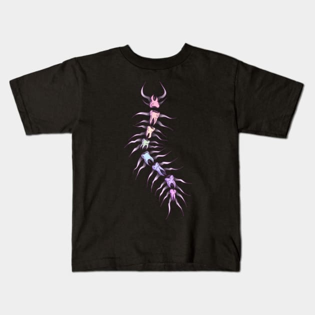 Rainbow Toothy Centipede Kids T-Shirt by novembersgirl